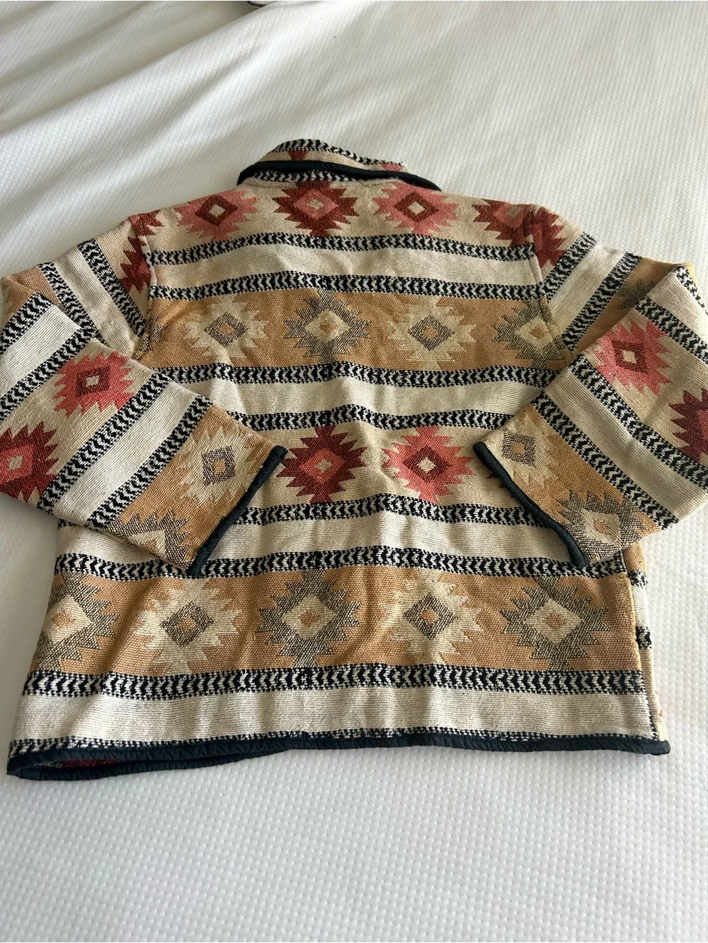 Laura Ashley Vintage Southwestern Aztec Knit Button-Up Cardigan in Beige/Rust - Picture 8 of 11